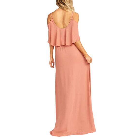 Show Me Your Mumu Caitlyn Ruffle Maxi Dress Rustic Mauve Crisp Dress Size Large - Picture 3 of 8